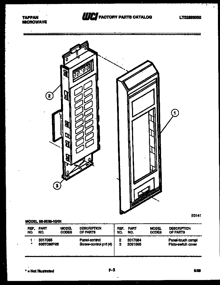 CONTROL PANEL Diagram and Parts List for 56-9238-10-01  Tappan Microwave