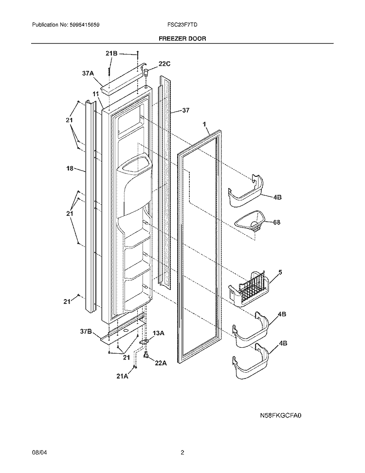 FREEZER DOOR Diagram and Parts List for FSC23F7TDB0  Frigidaire Refrigerator