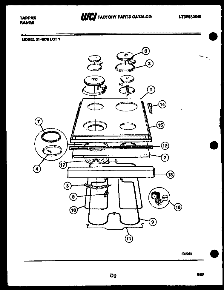 COOKTOP AND BROILER PARTS Diagram and Parts List for 31-4979-00-01  Tappan Range