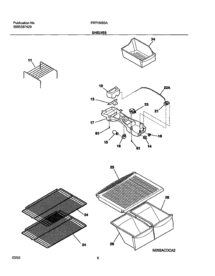 SHELVES Diagram and Parts List for FRT15IB3AT3  Frigidaire Refrigerator