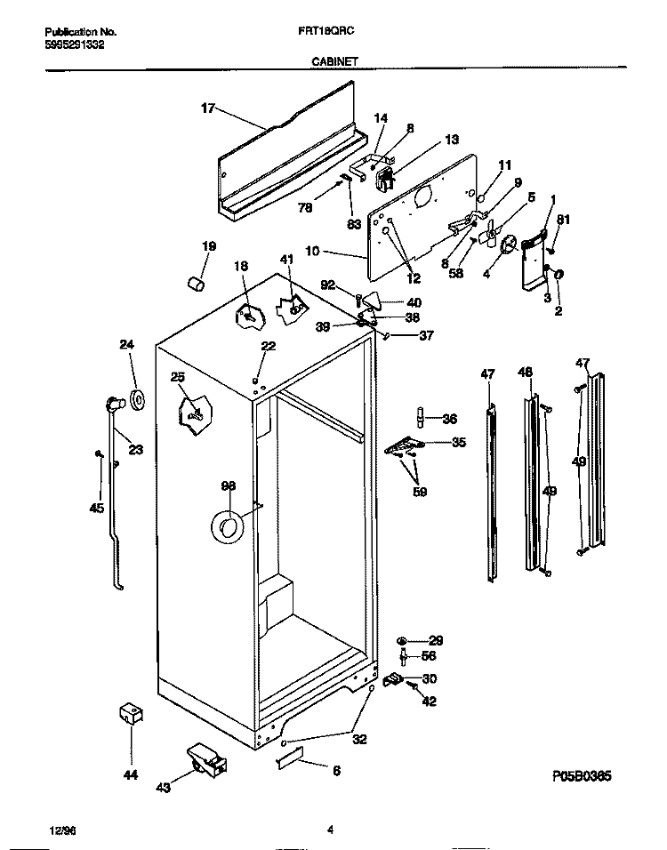 CABINET Diagram and Parts List for FRT18QRCW3  Frigidaire Refrigerator