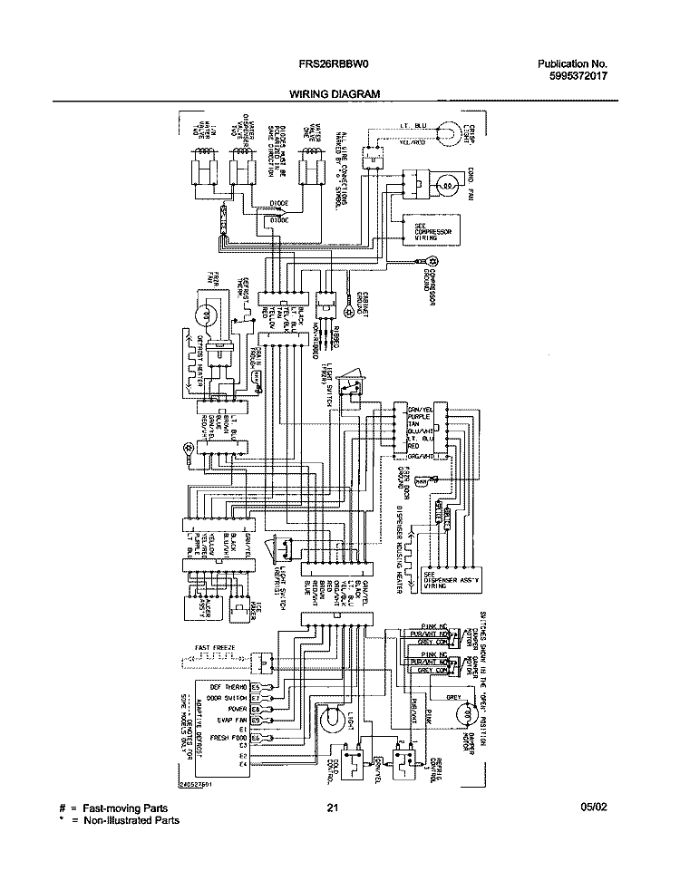 WIRING DIAGRAM Diagram and Parts List for FRS26RBBW0  Frigidaire Refrigerator