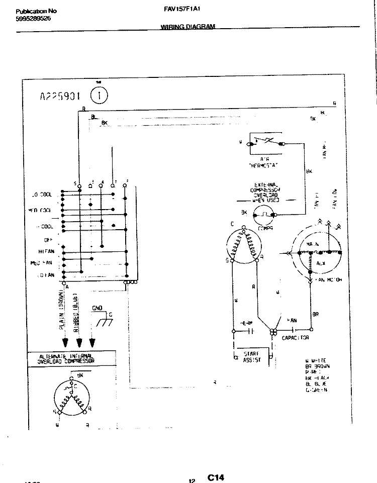 WIRING DIAGRAM Diagram and Parts List for FAV157F1A1  Frigidaire Air Conditioner