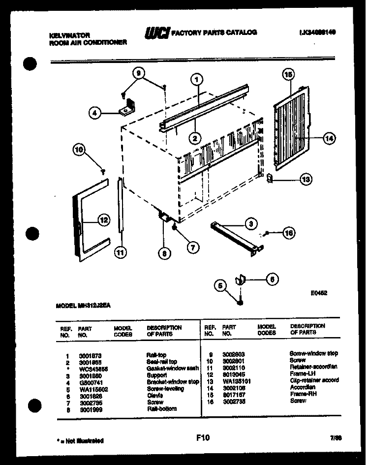 CABINET AND INSTALLATION PARTS Diagram and Parts List for MH312F2EA  Kelvinator Air Conditioner