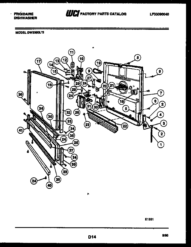 DOOR PARTS Diagram and Parts List for DW3350LW3  Frigidaire Dishwasher