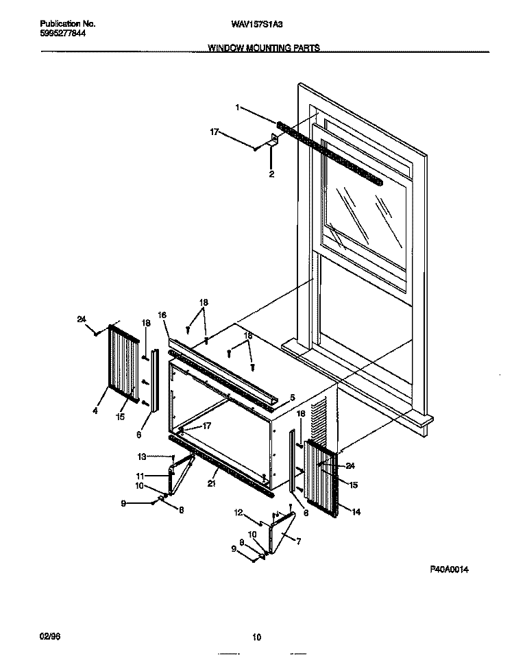 WINDOW MOUNTING PARTS Diagram and Parts List for WAV157S1A3  Frigidaire Air Conditioner