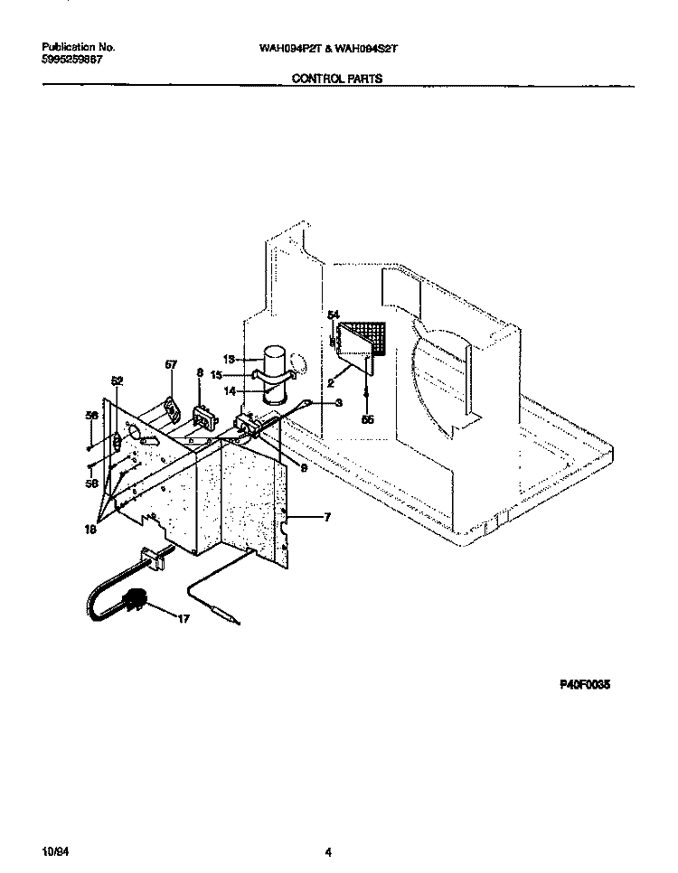 CONTROL PARTS Diagram and Parts List for WAH094P2T2  Frigidaire Air Conditioner