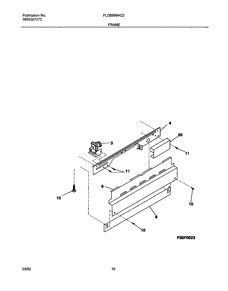 FRAME Diagram and Parts List for PLDB999AC0  Frigidaire Dishwasher