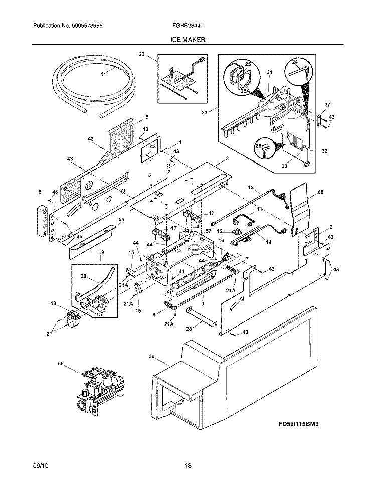 ICE MAKER Diagram and Parts List for FGHB2844LP2  Frigidaire Refrigerator