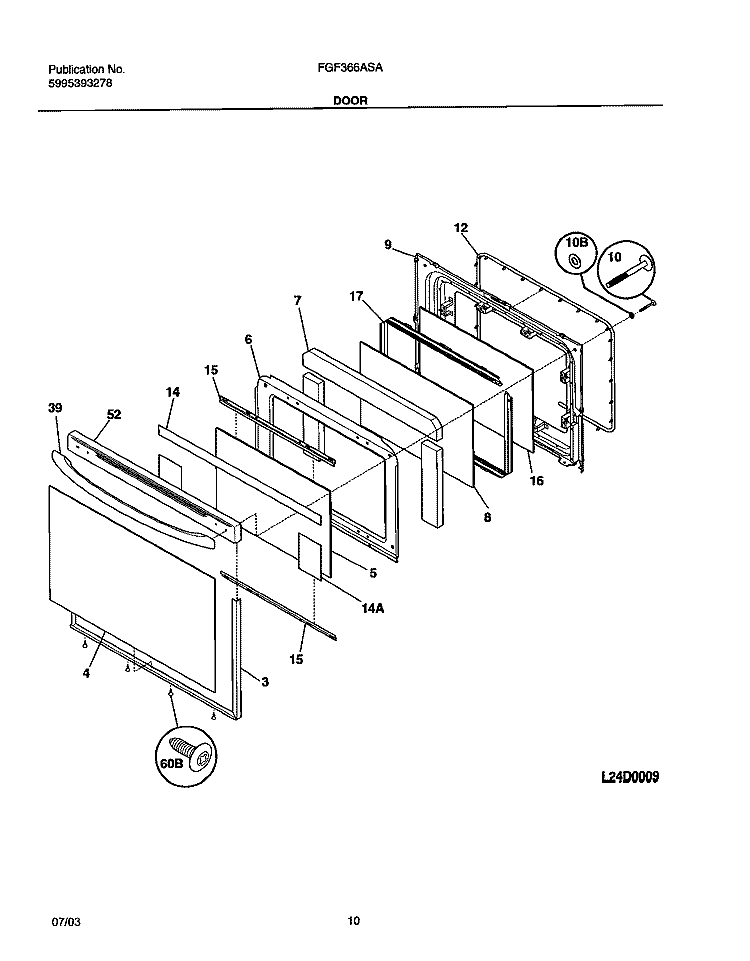 DOOR Diagram and Parts List for FGF366ASA  Frigidaire Range