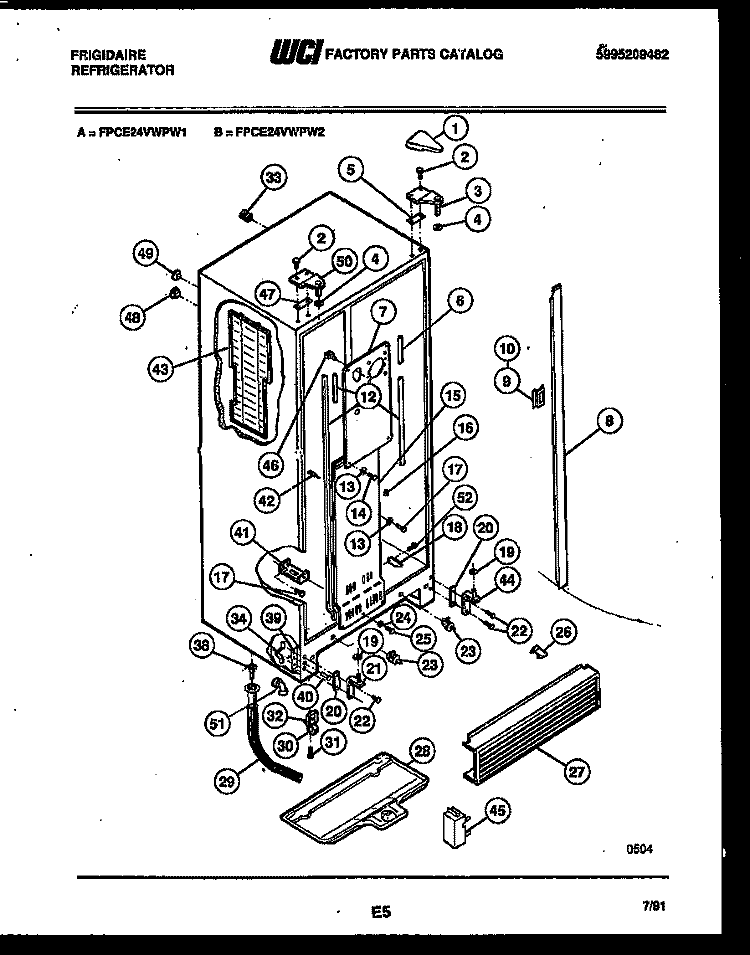 CABINET PARTS Diagram and Parts List for FPCE24VWPW2  Frigidaire Refrigerator