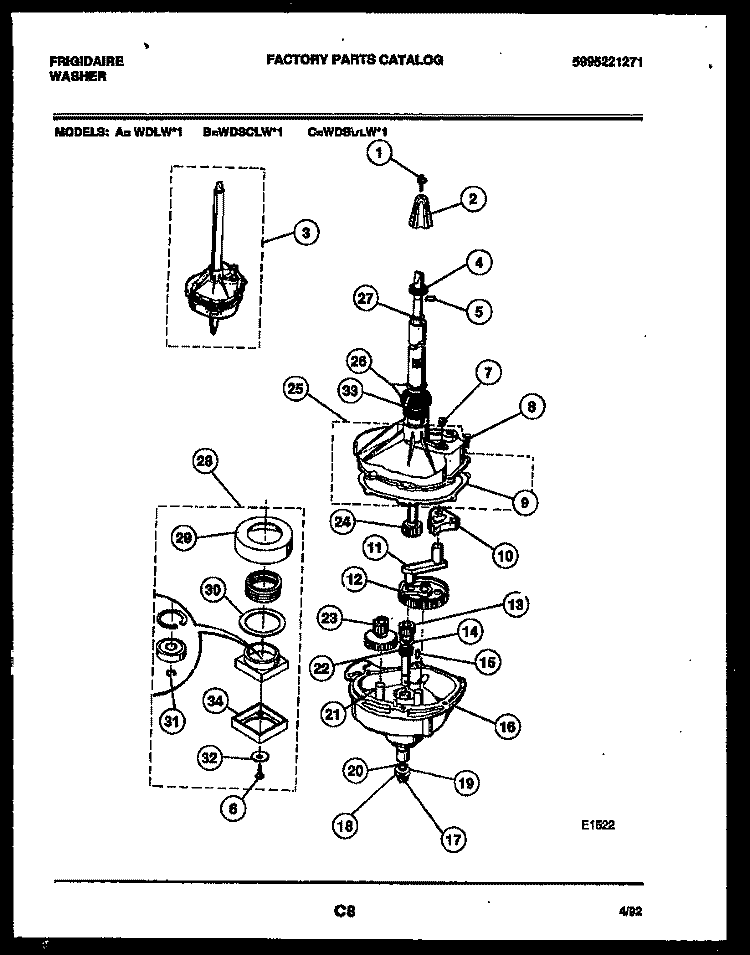 TRANSMISSION PARTS Diagram and Parts List for WDSCLW1  Frigidaire Washer