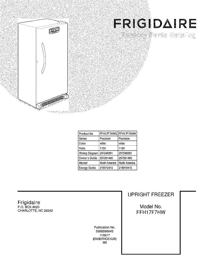 COVER Diagram and Parts List for FFH17F7HWG  Frigidaire Freezer