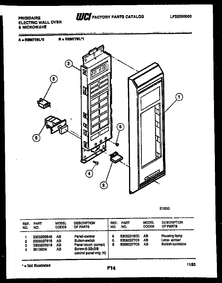 CONTROL PANEL Diagram and Parts List for REM77BLB0  Frigidaire Microwave Oven Combo