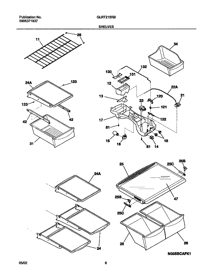 SHELVES Diagram and Parts List for GLRT215RBQ2  Frigidaire Refrigerator
