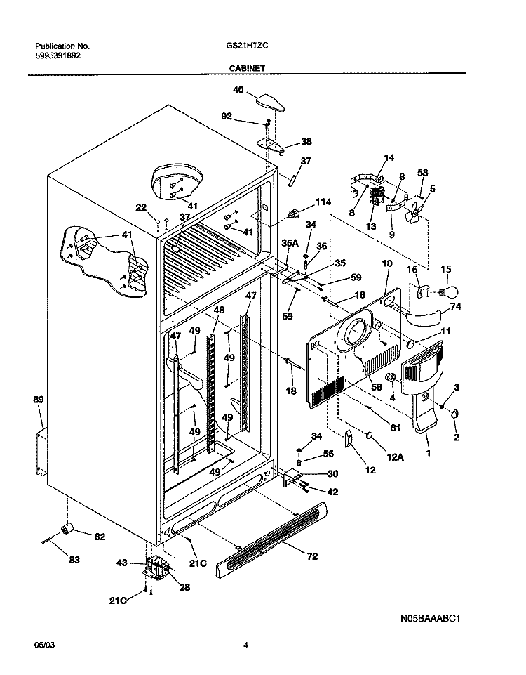 CABINET Diagram and Parts List for GS21HTZCC0  Frigidaire Refrigerator