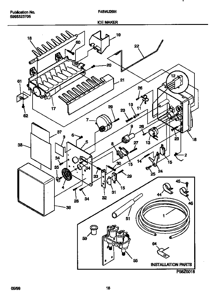 ICE MAKER Diagram and Parts List for F45WJ26HW1  Frigidaire Refrigerator
