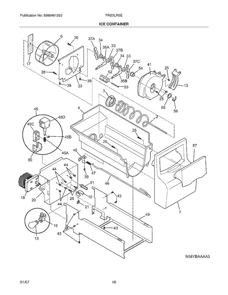 ICE CONTAINER Diagram and Parts List for FRS3LR5EM1  Frigidaire Refrigerator