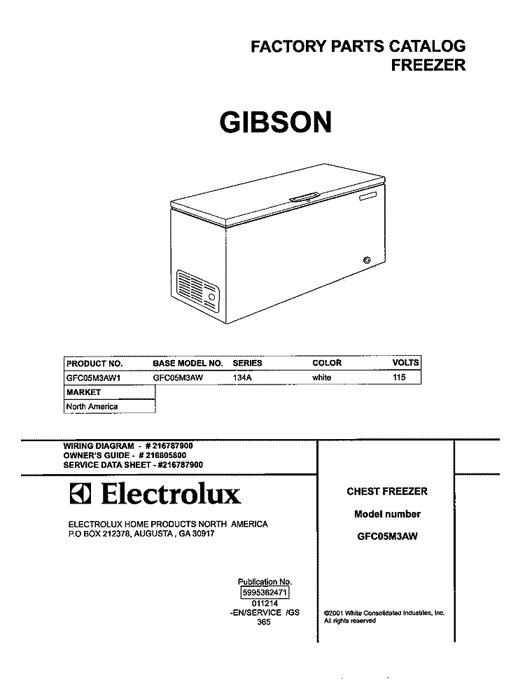 COVER Diagram and Parts List for GFC05M3AW1  Gibson Freezer