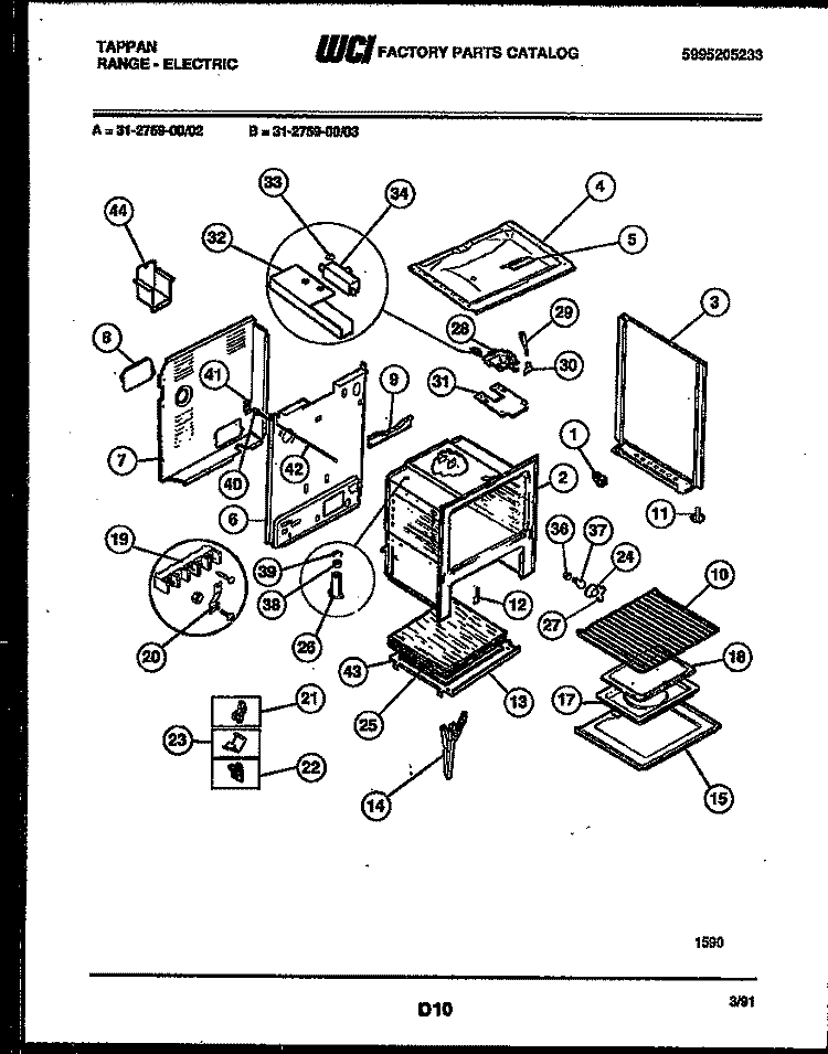 BODY PARTS Diagram and Parts List for 31-2759-00-03  Tappan Range