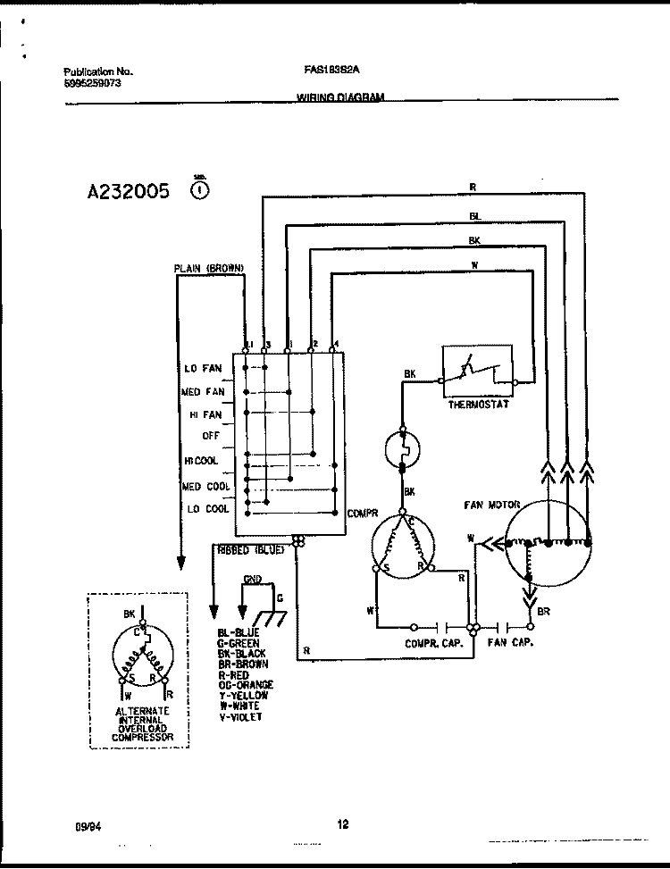 WIRING DIAGRAM Diagram and Parts List for FAS183S2A3  Frigidaire Air Conditioner