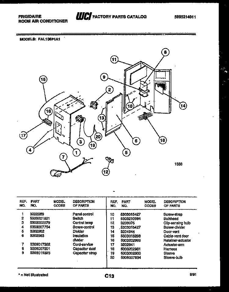 ELECTRICAL PARTS Diagram and Parts List for FAL106P1A1  Frigidaire Air Conditioner