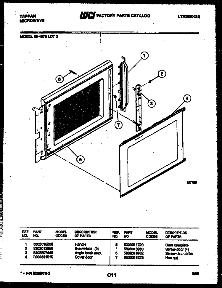 DOOR PARTS Diagram and Parts List for 56-4878-10-02  Tappan Microwave