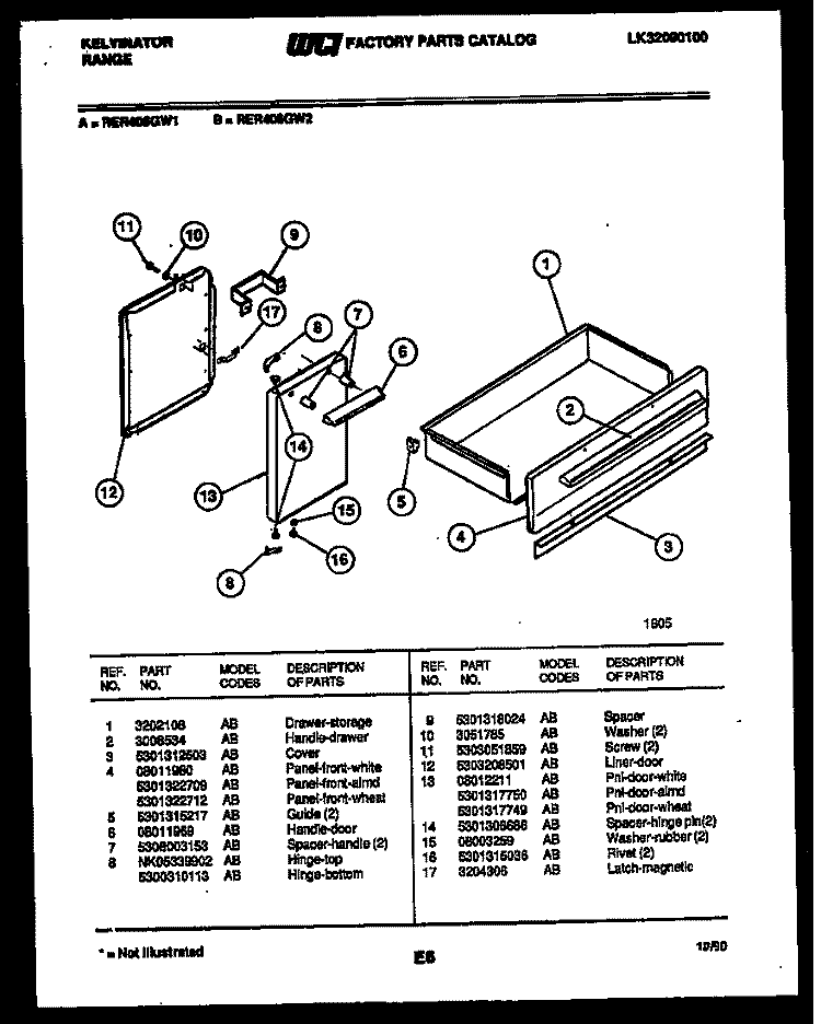 DRAWER PARTS Diagram and Parts List for RER406GD2  Kelvinator Range