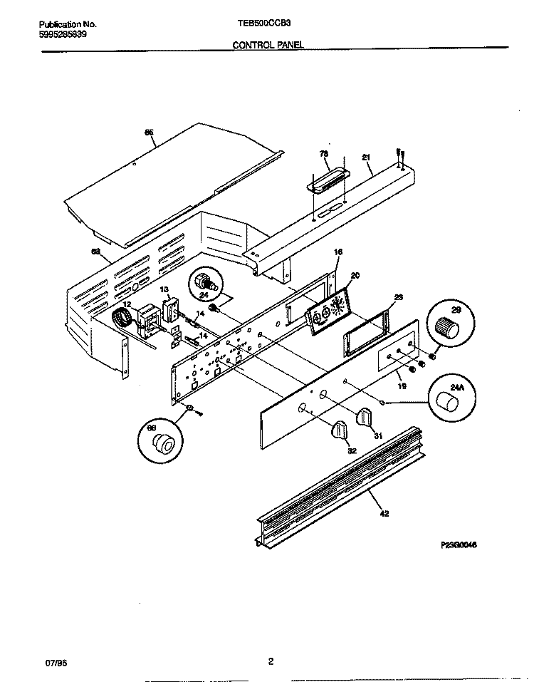 CONTROL PANEL Diagram and Parts List for TEB500CCB3  Tappan Wall Oven
