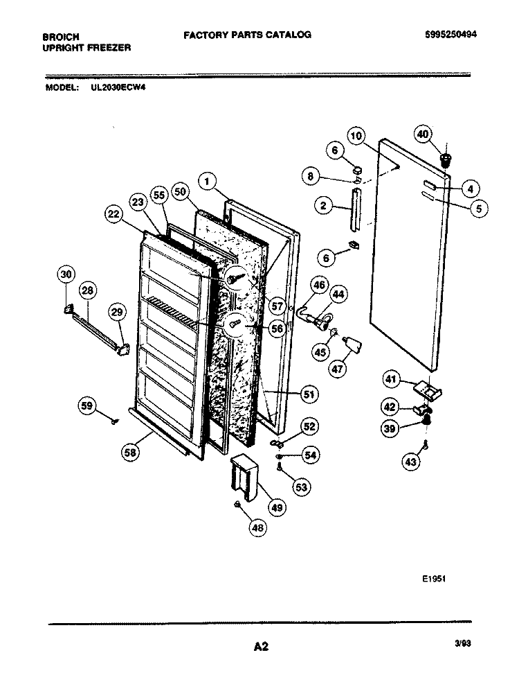 DOOR Diagram and Parts List for UL2030ECW4  Electrolux Freezer