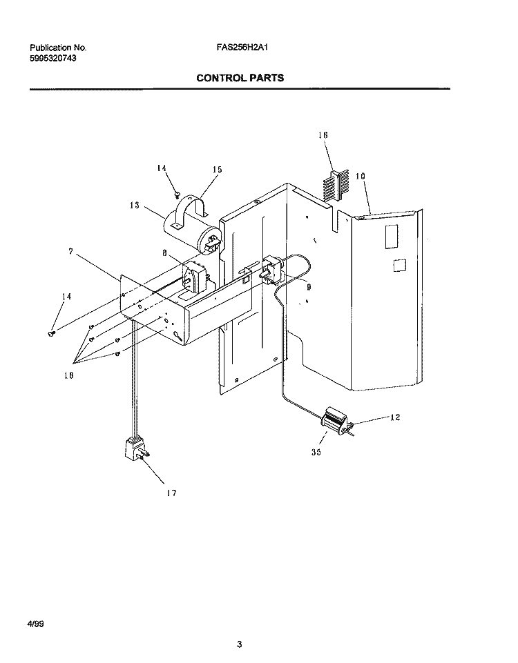 CONTROL PARTS Diagram and Parts List for FAS256H2A1  Frigidaire Air Conditioner