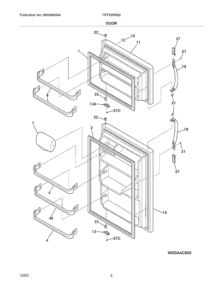 DOOR Diagram and Parts List for FRT18P6BSK2  Frigidaire Refrigerator