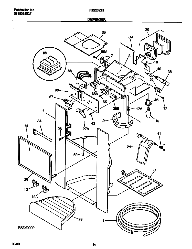 I&W DISPENSER Diagram and Parts List for FRS23ZTJQ0  Frigidaire Refrigerator