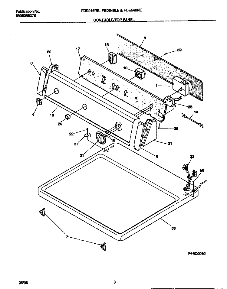 CONTROLS / TOP PANEL Diagram and Parts List for FDE546NES0  Frigidaire Dryer