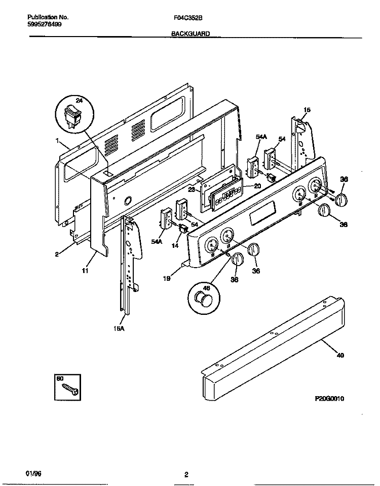 BACKGUARD Diagram and Parts List for F04C352BSC  Frigidaire Range