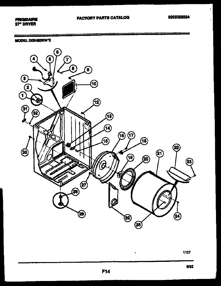 CABINET AND COMPONENT PARTS Diagram and Parts List for DG6420RW2  Frigidaire Dryer