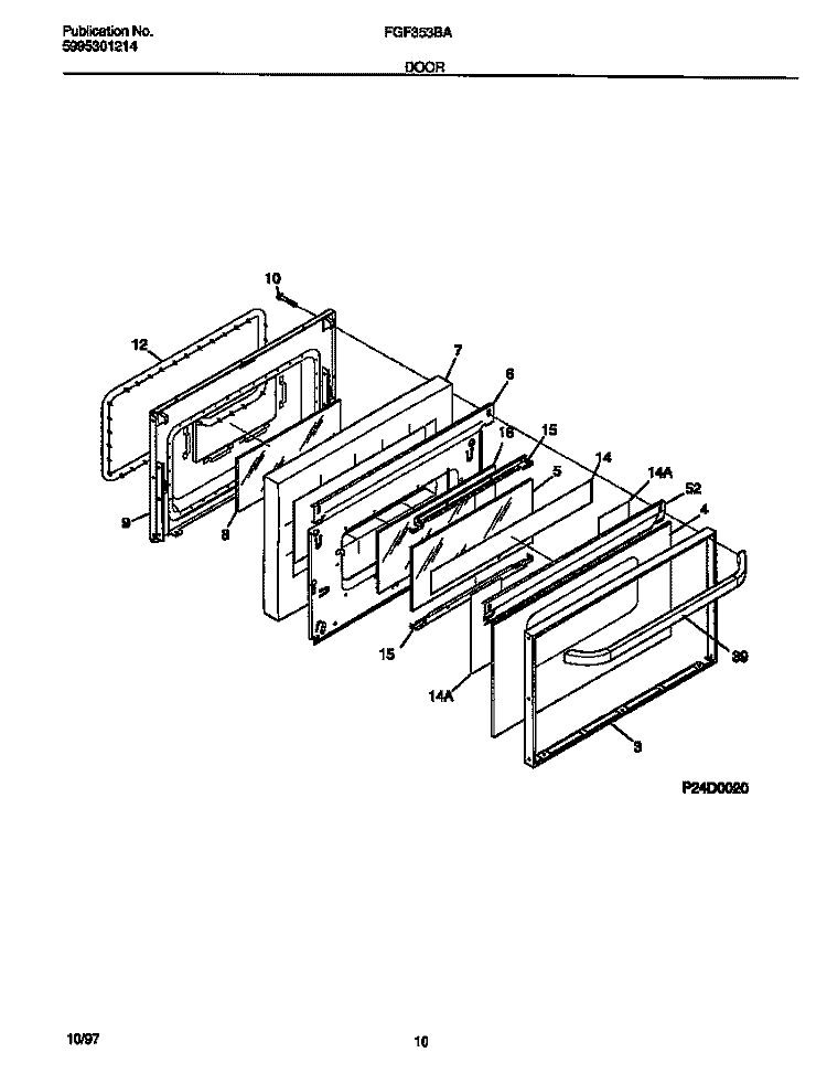 DOOR Diagram and Parts List for FGF353BADJ  Frigidaire Range