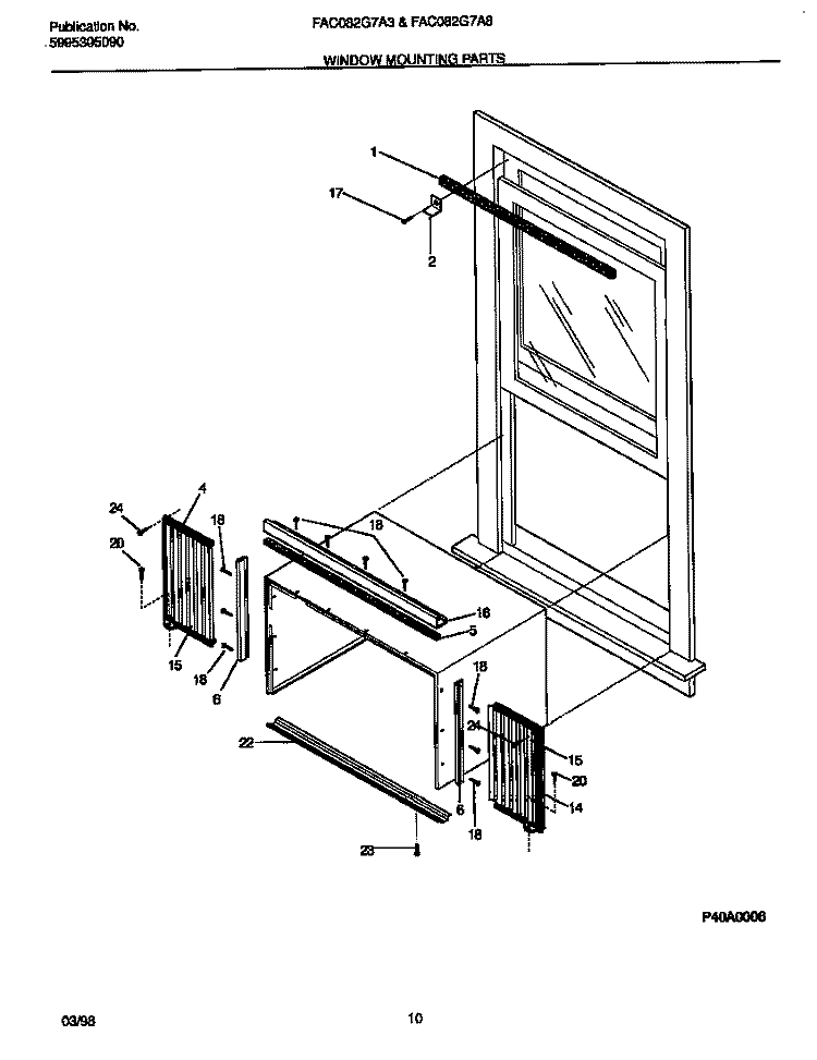 WINDOW MOUNTING PARTS Diagram and Parts List for FAC082G7A3  Frigidaire Air Conditioner