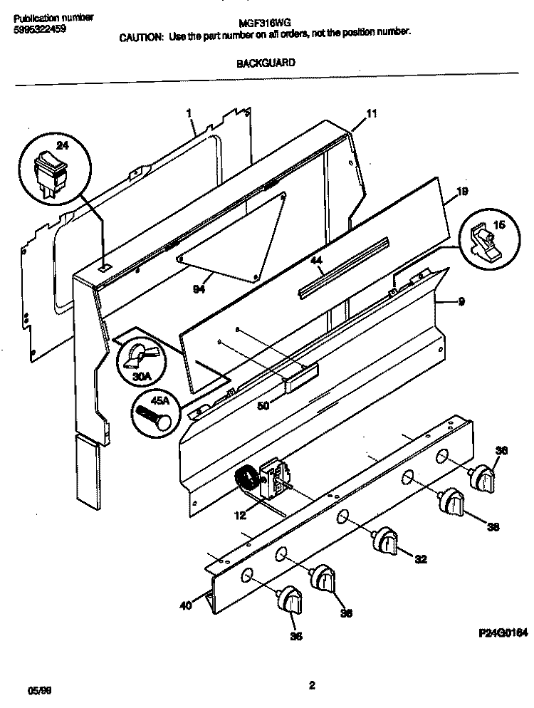 BACKGUARD Diagram and Parts List for MGF316WGSD  Frigidaire Range