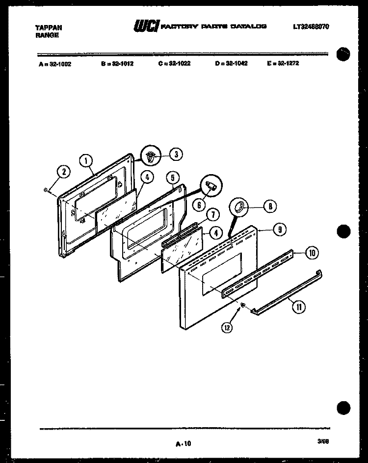 DOOR PARTS Diagram and Parts List for 32-1002-57-06  Tappan Range