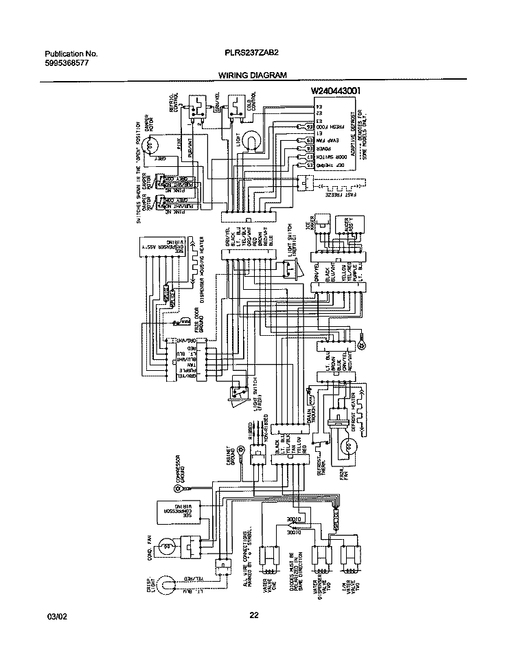 WIRING DIAGRAM Diagram and Parts List for PLRS237ZAB4  Frigidaire Refrigerator