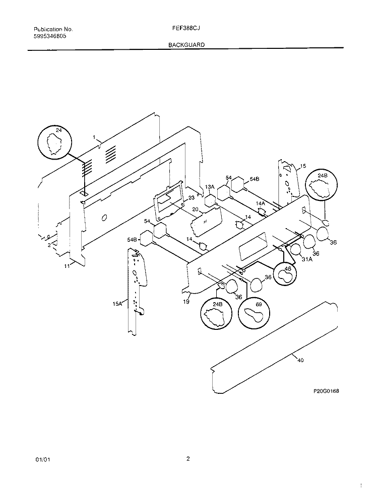 BACKGUARD Diagram and Parts List for FEF388CJSB  Frigidaire Range