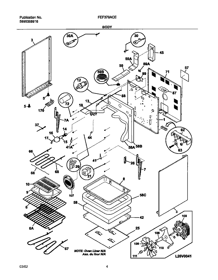 BODY Diagram and Parts List for FEF379ACE  Frigidaire Range