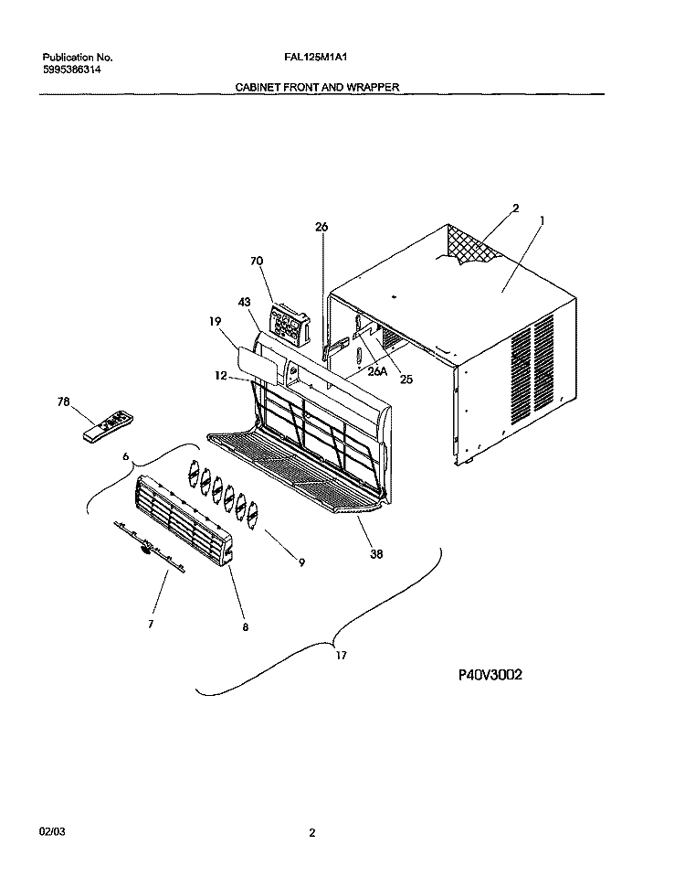 CABINET FRONT AND WRAPPER Diagram and Parts List for FAL125M1A1  Frigidaire Air Conditioner