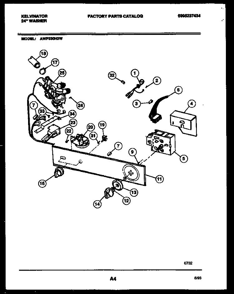 CONSOLE AND CONTROL PARTS Diagram and Parts List for AWP330H3D  Kelvinator Washer