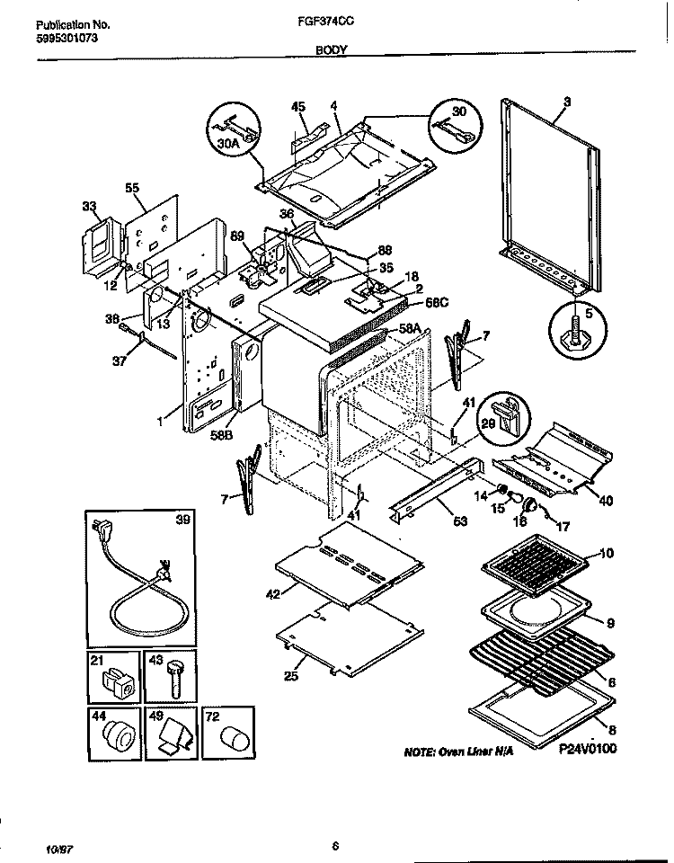 BODY Diagram and Parts List for FGF374CCSJ  Frigidaire Range