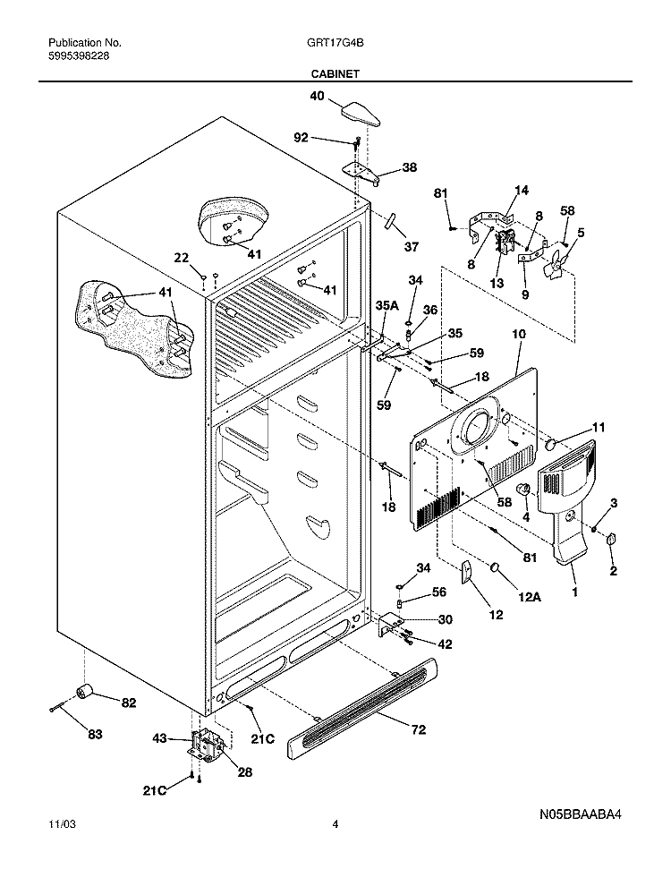 CABINET Diagram and Parts List for GRT17G4BW2  Gibson Refrigerator