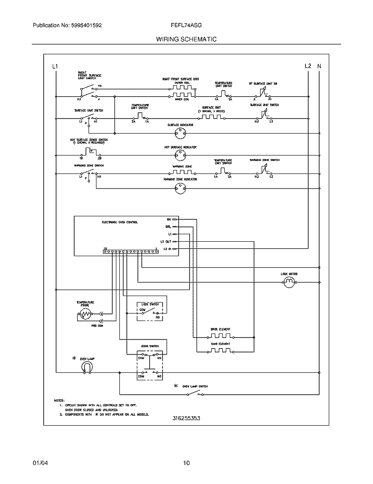 WIRING SCHEMATIC Diagram and Parts List for FEFL74ASG  Frigidaire Range