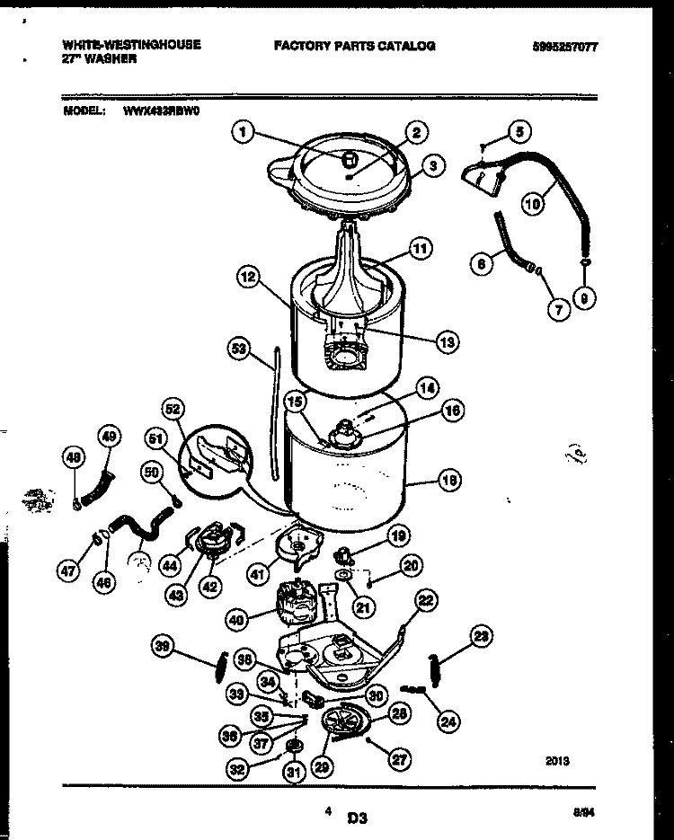 TUB DETAIL Diagram and Parts List for WWX433RBW0  Frigidaire Washer