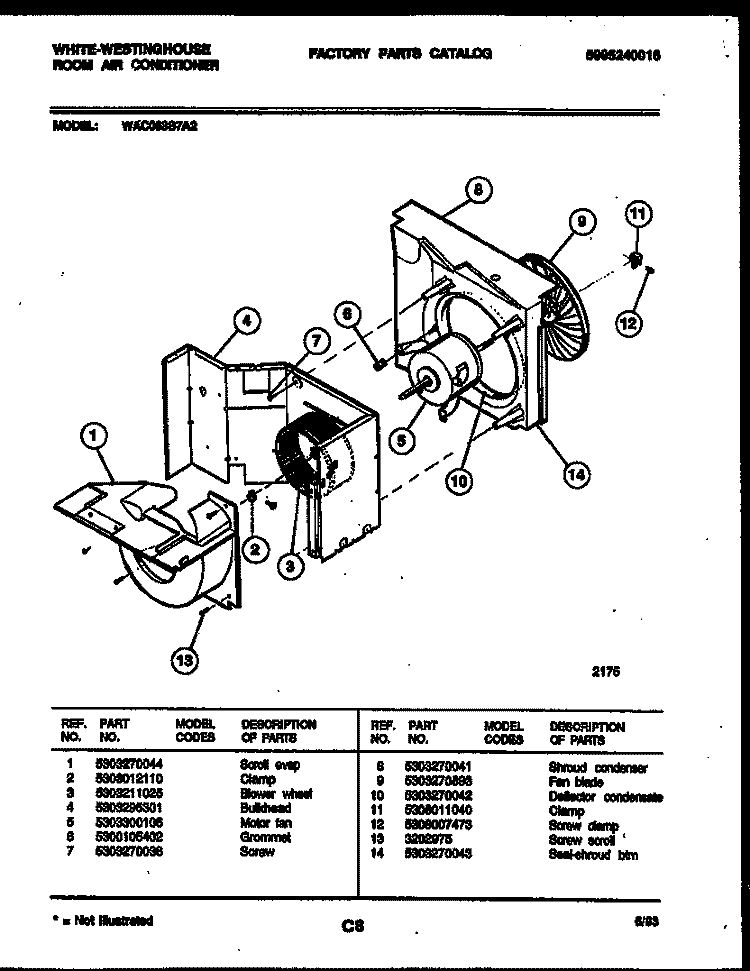 AIR HANDLING PARTS Diagram and Parts List for WAC063S7A2  Frigidaire Air Conditioner